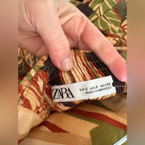 Zara Linen Blend Ruffle Ruched Strapless Top Size Small - Picture 14 of 14